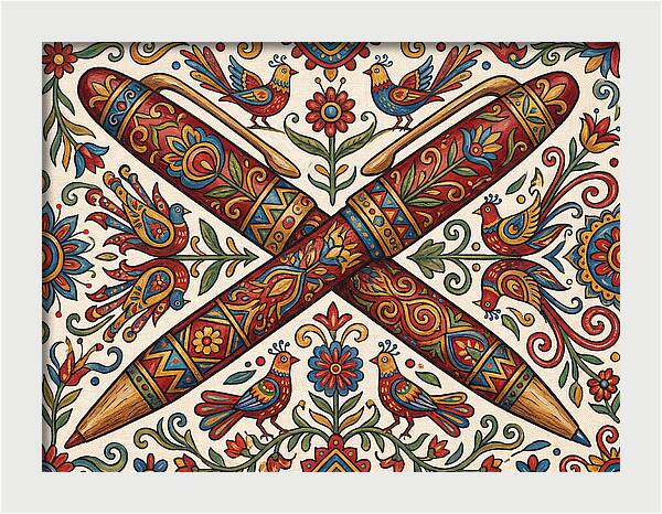 Crossed Pens With Floral Motif