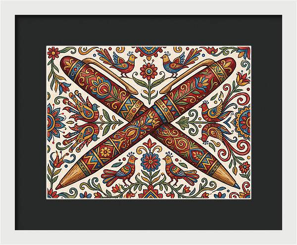 Crossed Pens With Floral Motif