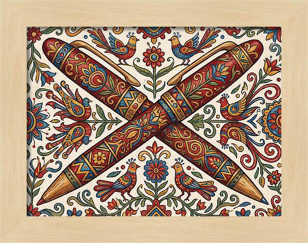 Crossed Pens With Floral Motif