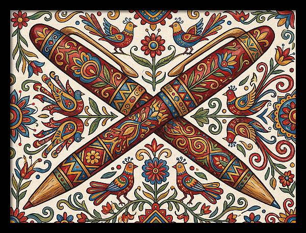 Crossed Pens With Floral Motif