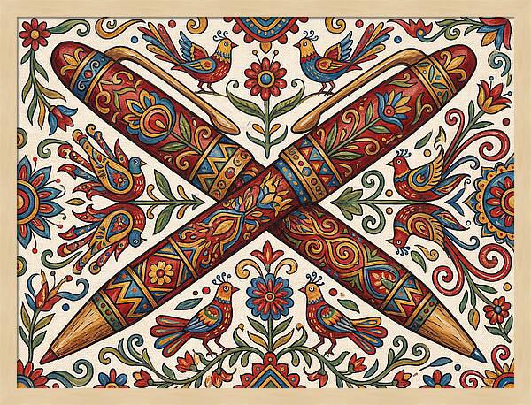 Crossed Pens With Floral Motif