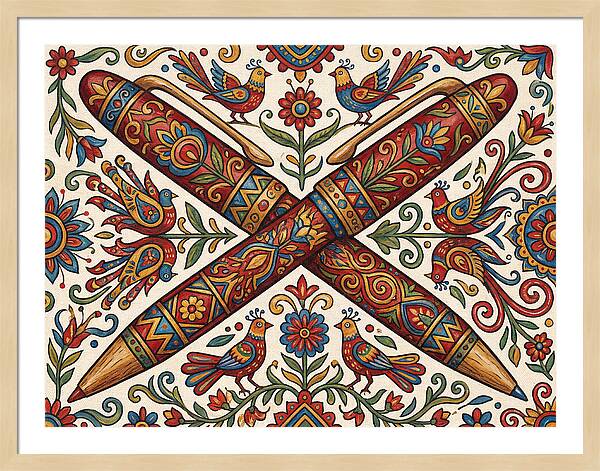 Crossed Pens With Floral Motif