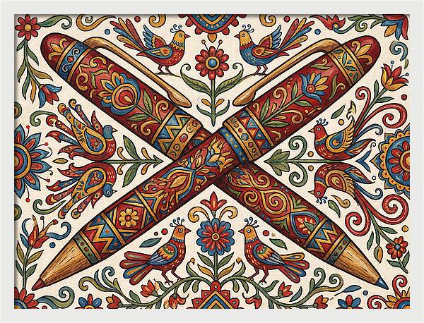 Crossed Pens With Floral Motif