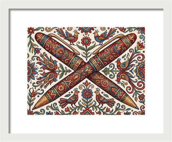 Crossed Pens With Floral Motif
