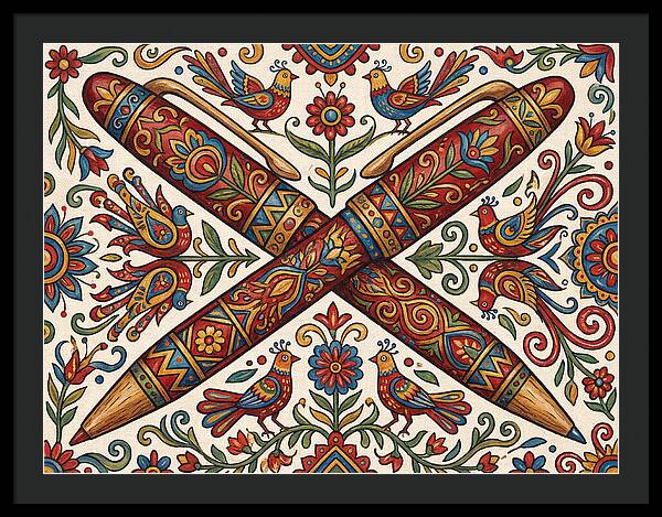 Crossed Pens With Floral Motif