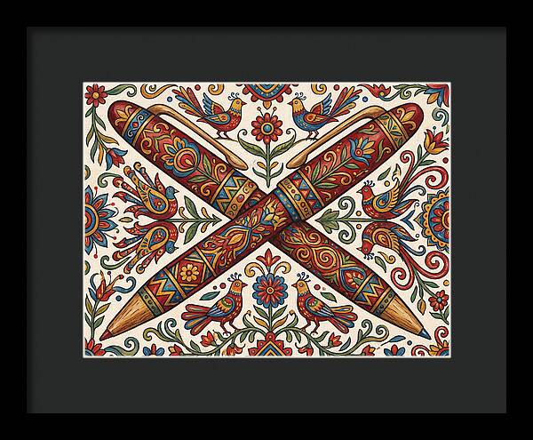 Crossed Pens With Floral Motif