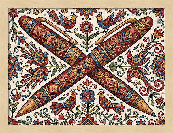 Crossed Pens With Floral Motif