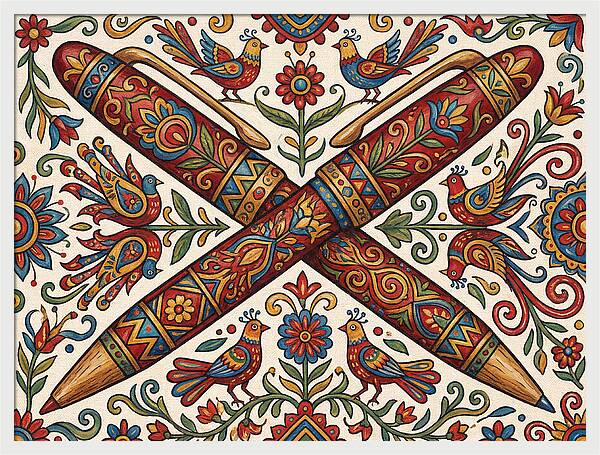 Crossed Pens With Floral Motif