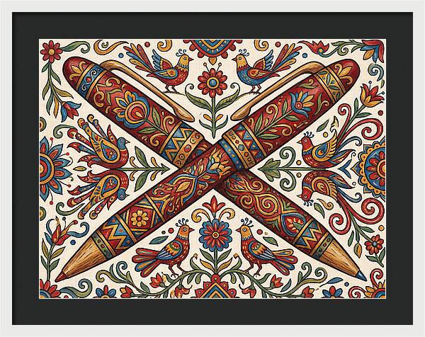 Crossed Pens With Floral Motif