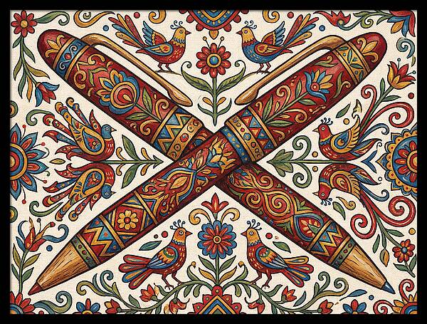Crossed Pens With Floral Motif