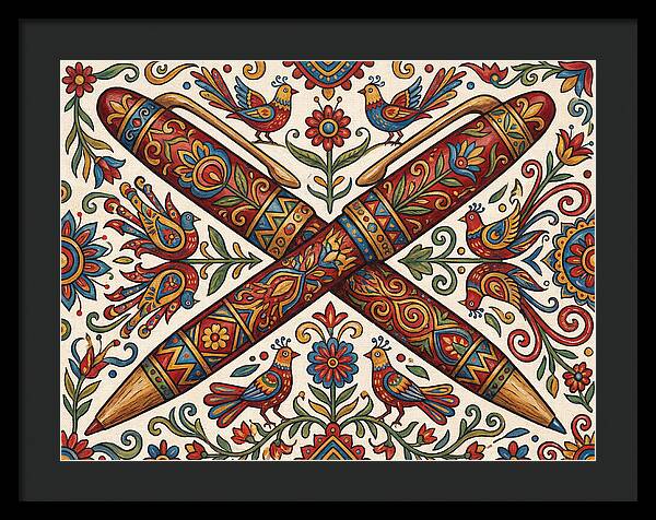 Crossed Pens With Floral Motif