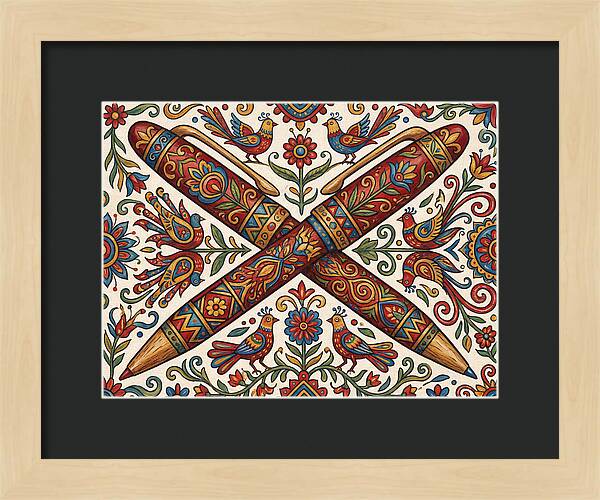 Crossed Pens With Floral Motif