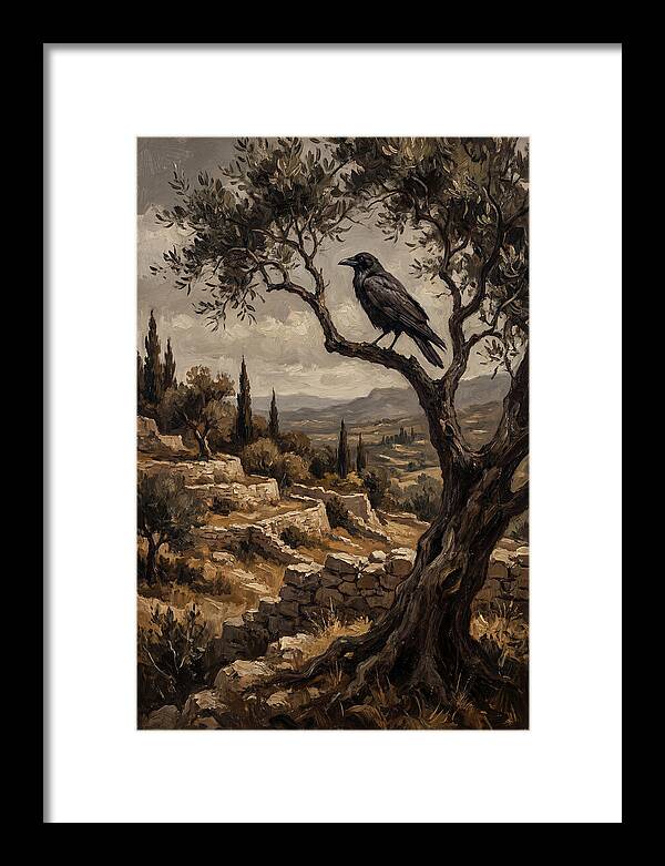Crow Perched In Mediterranean Landscape