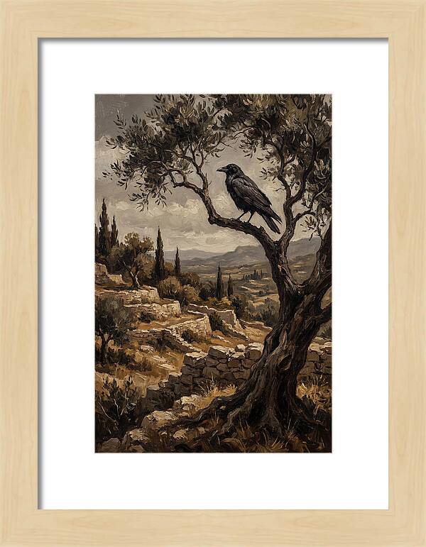 Crow Perched In Mediterranean Landscape