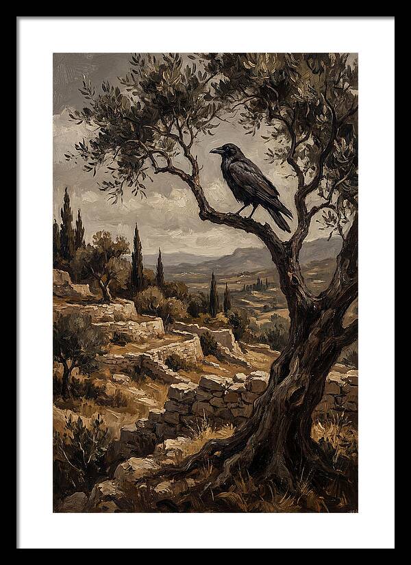 Crow Perched In Mediterranean Landscape