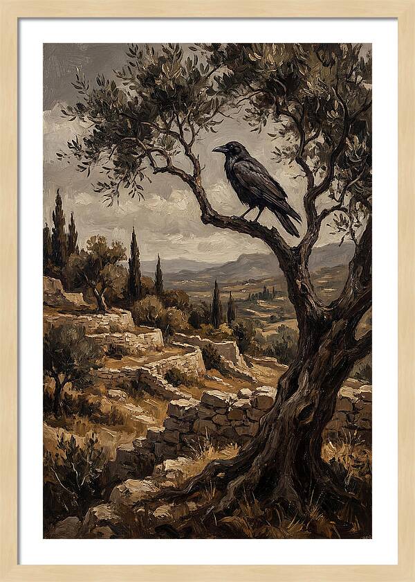 Crow Perched In Mediterranean Landscape