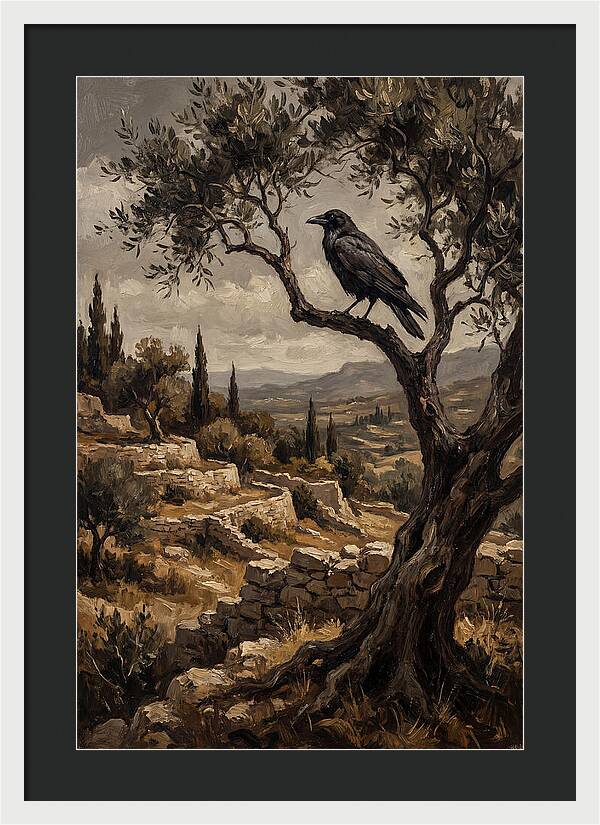Crow Perched In Mediterranean Landscape