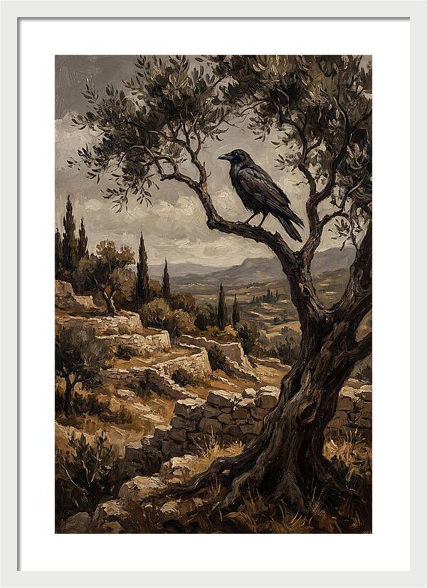 Crow Perched In Mediterranean Landscape
