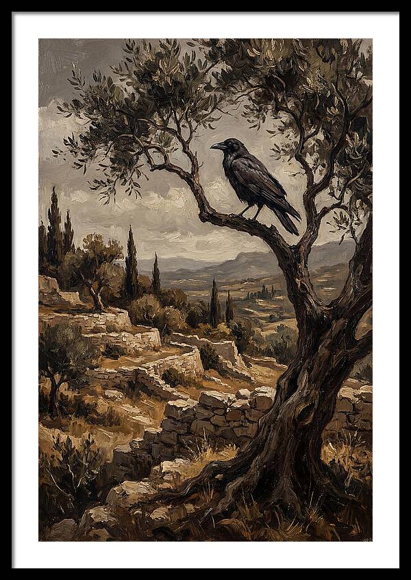 Crow Perched In Mediterranean Landscape