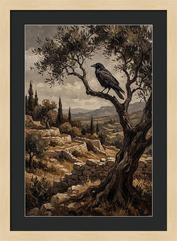 Crow Perched In Mediterranean Landscape