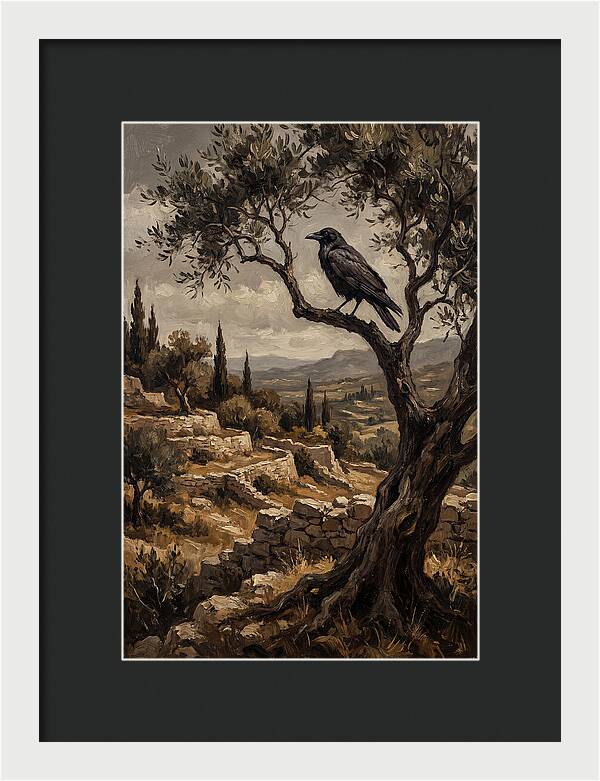 Crow Perched In Mediterranean Landscape