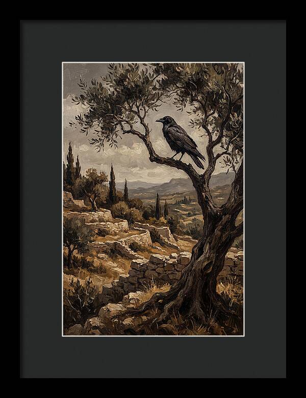 Crow Perched In Mediterranean Landscape
