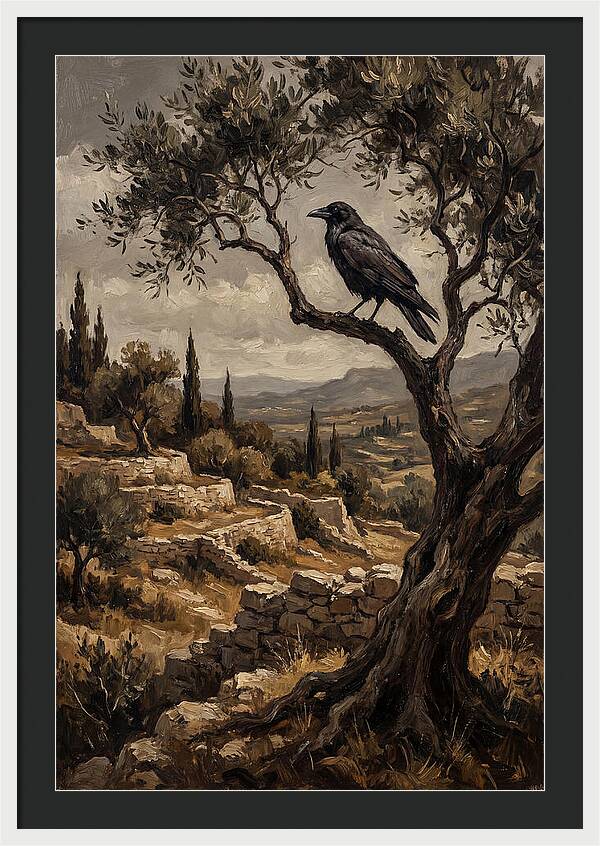 Crow Perched In Mediterranean Landscape