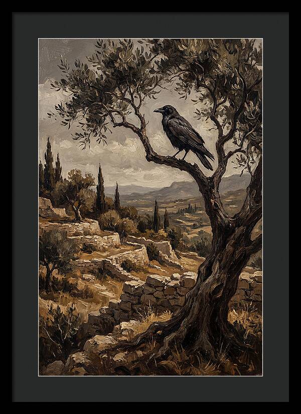 Crow Perched In Mediterranean Landscape