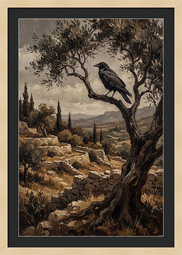 Crow Perched In Mediterranean Landscape