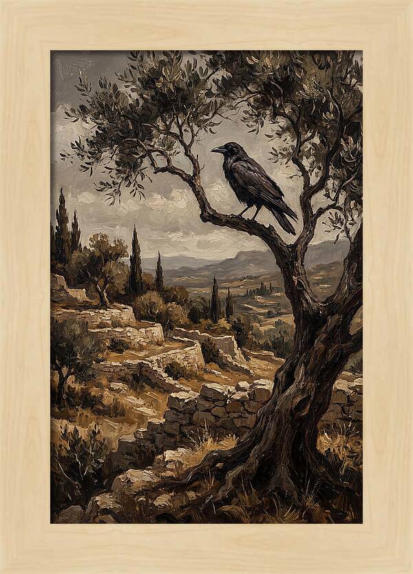 Crow Perched In Mediterranean Landscape