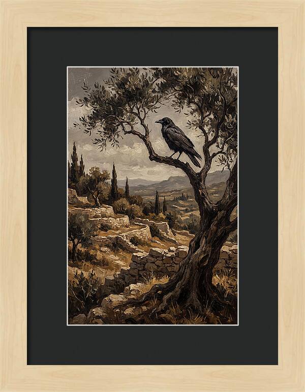 Crow Perched In Mediterranean Landscape