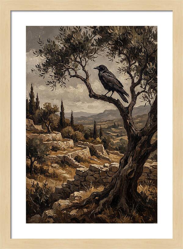 Crow Perched In Mediterranean Landscape