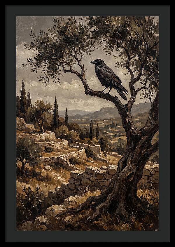 Crow Perched In Mediterranean Landscape