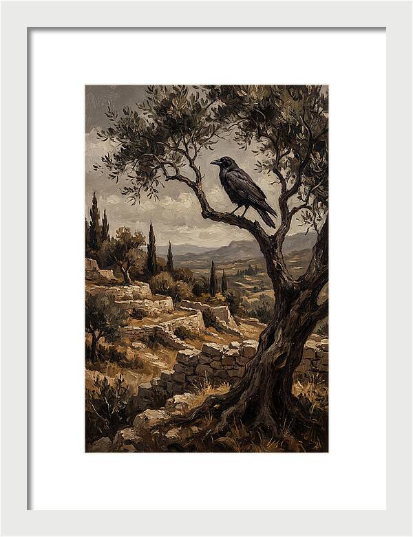 Crow Perched In Mediterranean Landscape