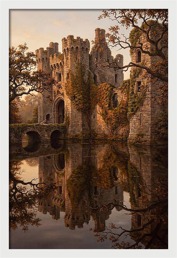 Crumbling Castle Reflected In Moat