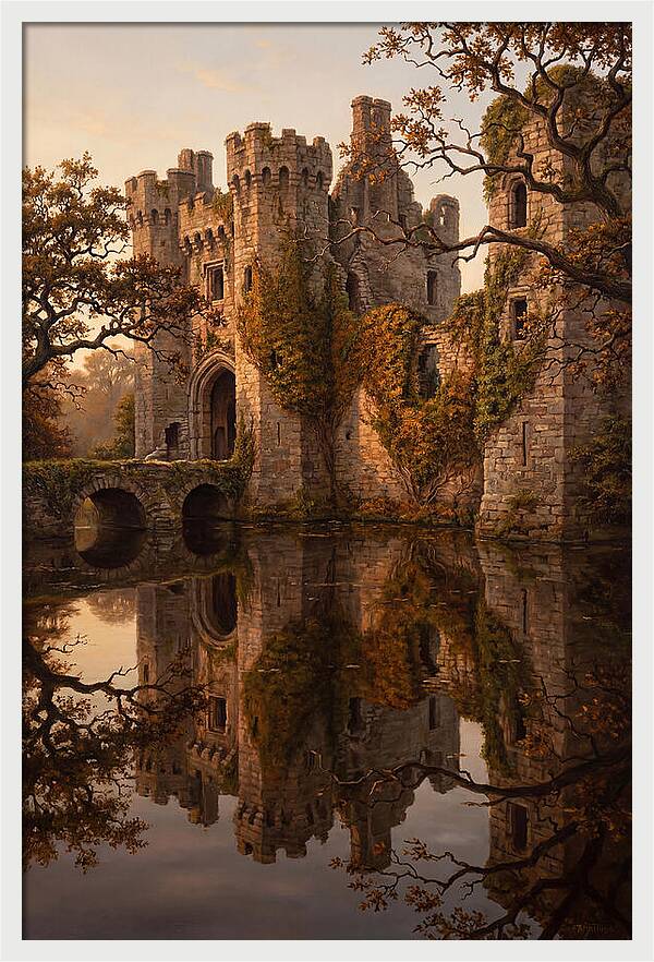 Crumbling Castle Reflected In Moat