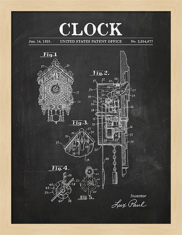 Cuckoo Clock Chalkboard Patent Us2054677a