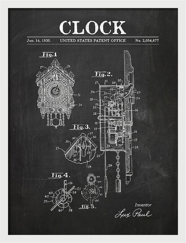 Cuckoo Clock Chalkboard Patent Us2054677a