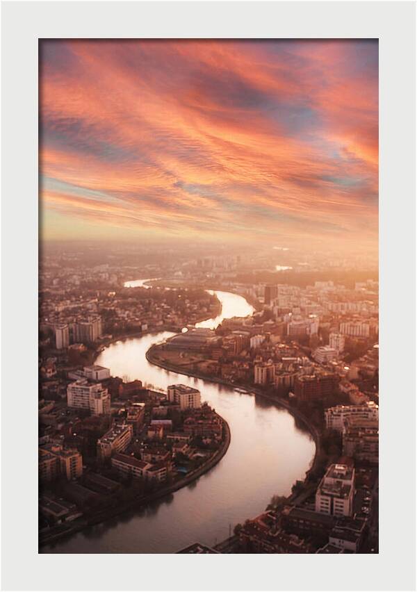 Curved River Through Cityscape