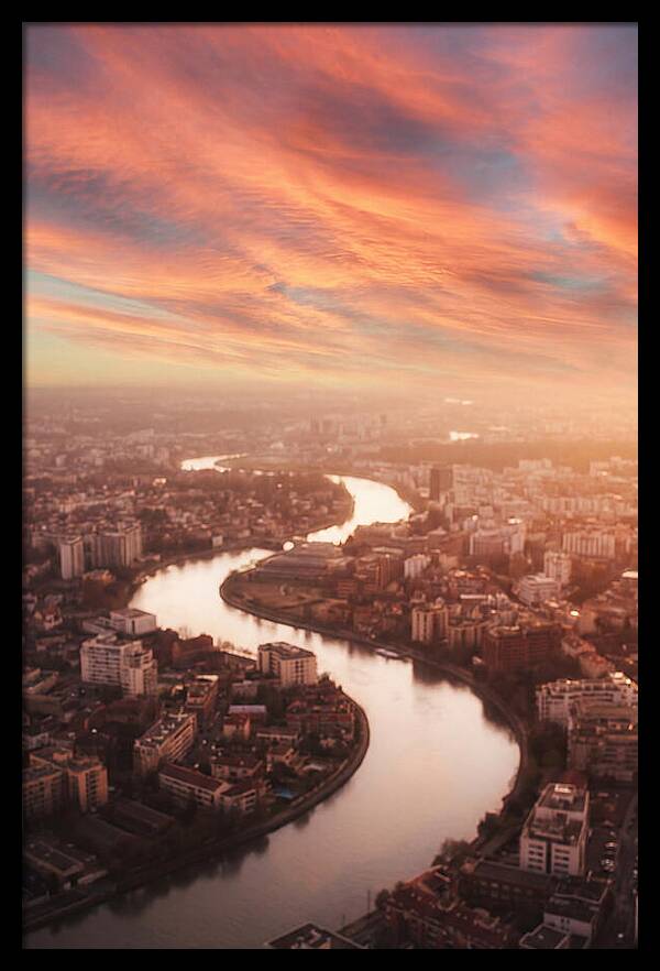 Curved River Through Cityscape