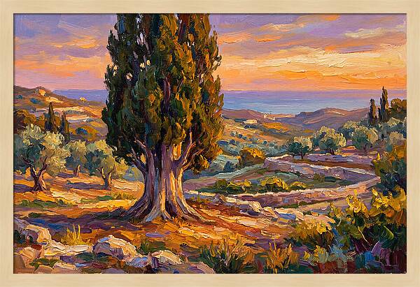 Cypress Tree At Sunset