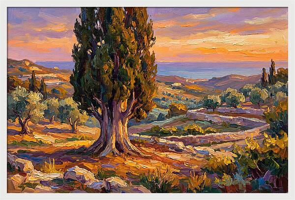 Cypress Tree At Sunset
