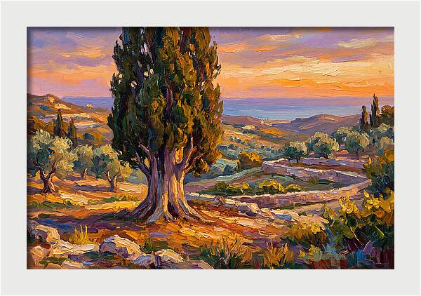 Cypress Tree At Sunset