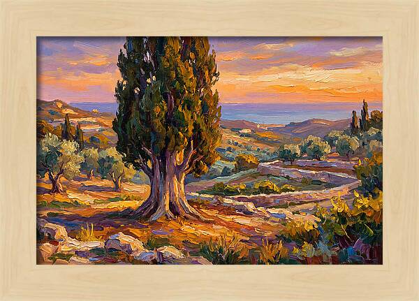 Cypress Tree At Sunset