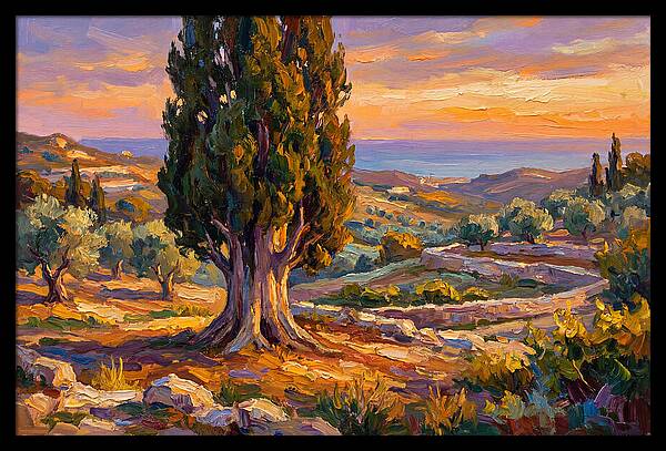 Cypress Tree At Sunset