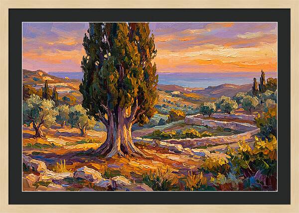 Cypress Tree At Sunset