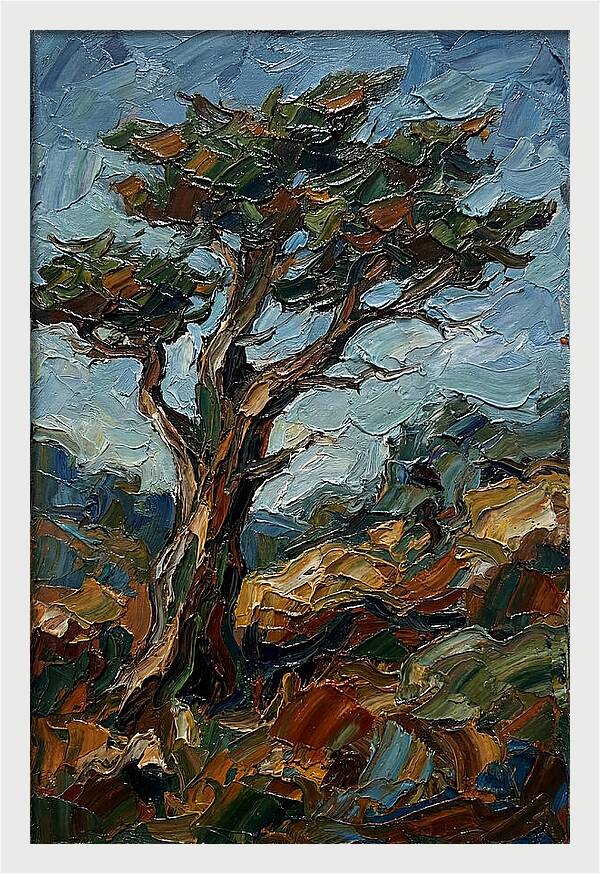 Cypress Tree In Palette Knife Style