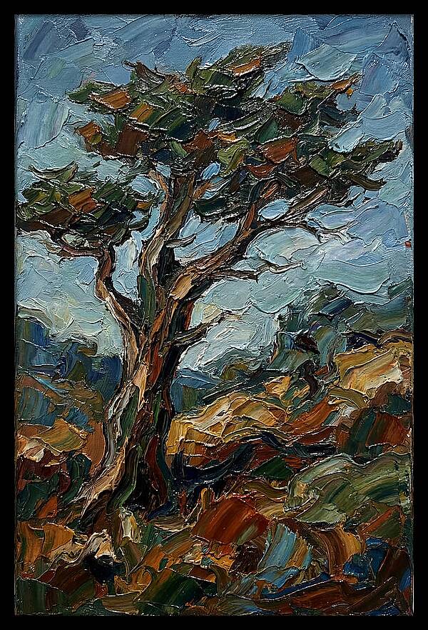 Cypress Tree In Palette Knife Style