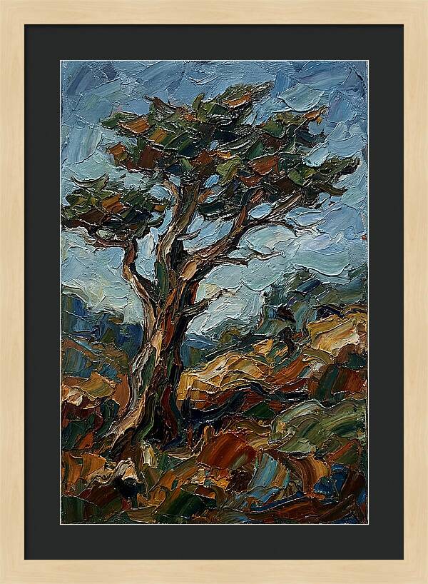 Cypress Tree In Palette Knife Style