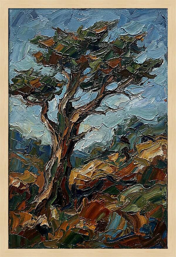 Cypress Tree In Palette Knife Style